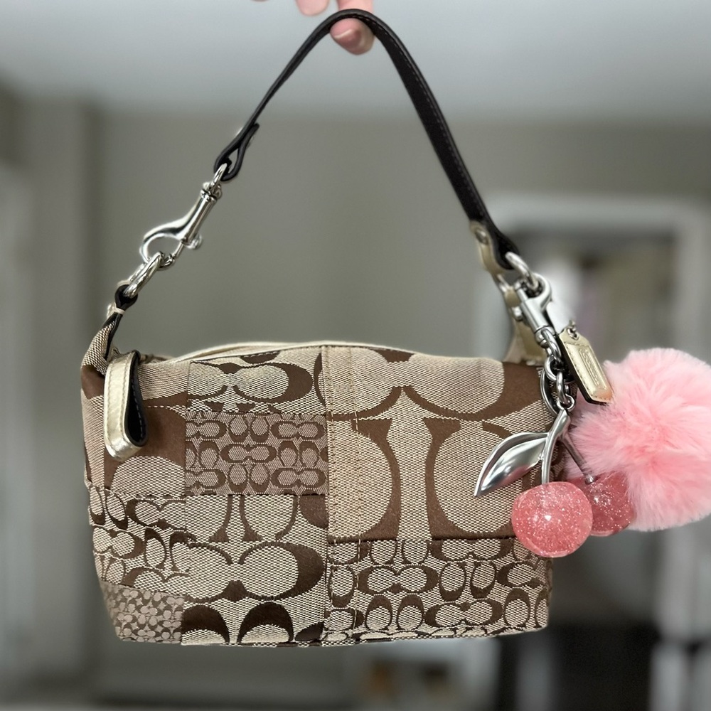Vintage Y2K COACH Tan/Brown Signature Monogram Patchwork Mini Bag